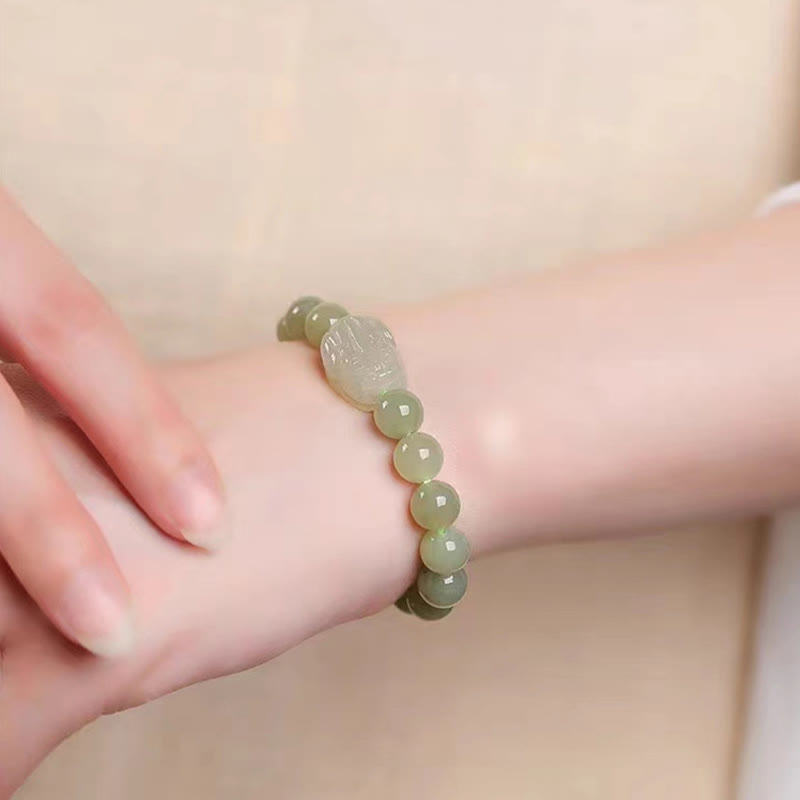 8mm Hetian Jade PiXiu Luck Bracelet for Prosperity & Protection