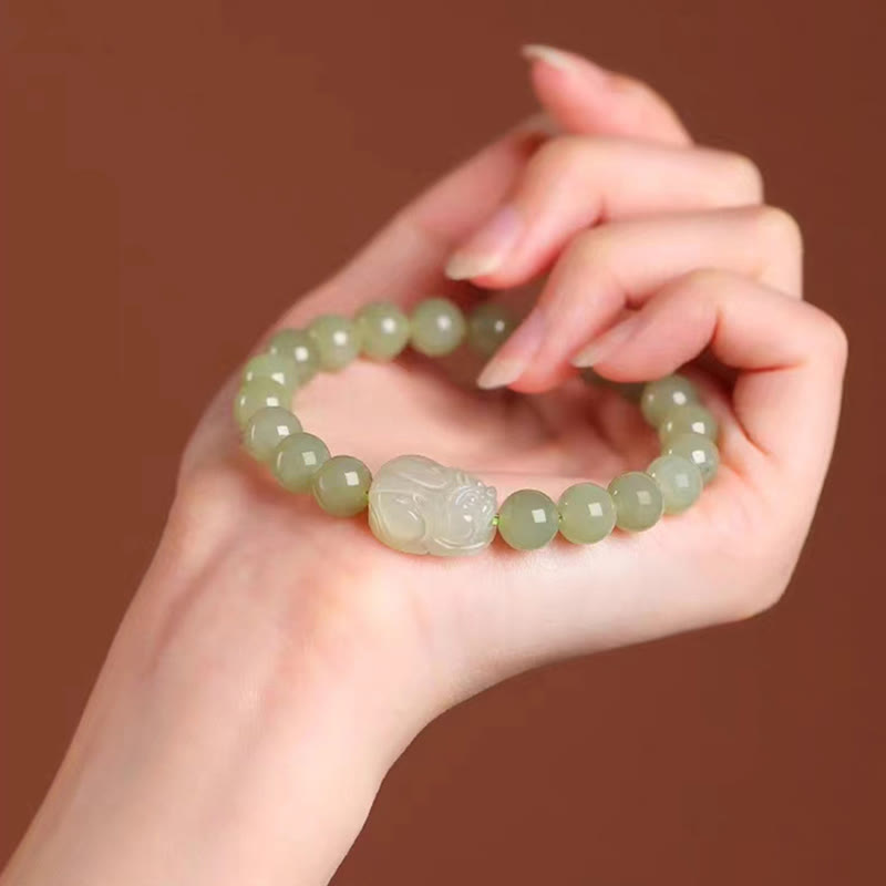8mm Hetian Jade PiXiu Luck Bracelet for Prosperity & Protection