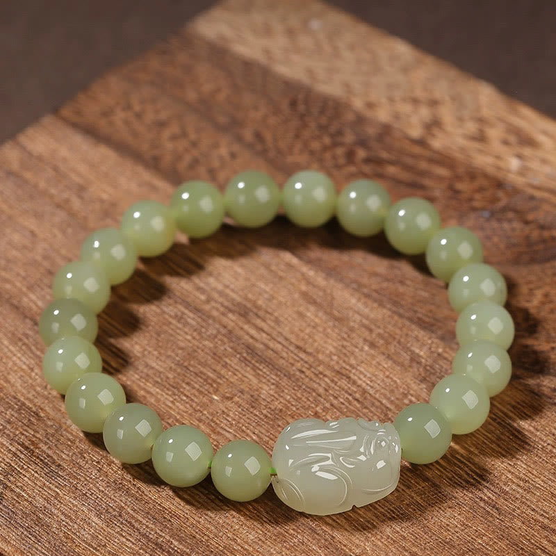 8mm Hetian Jade PiXiu Luck Bracelet for Prosperity & Protection