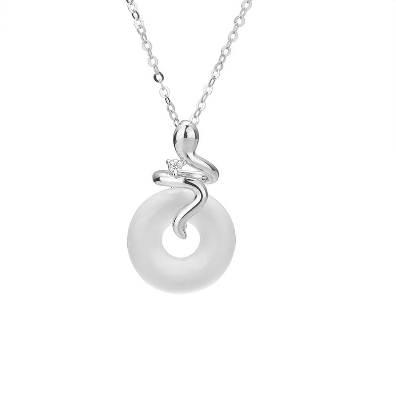 Chalcedony Serpent Peace Buckle Necklace in 925 Sterling Silver