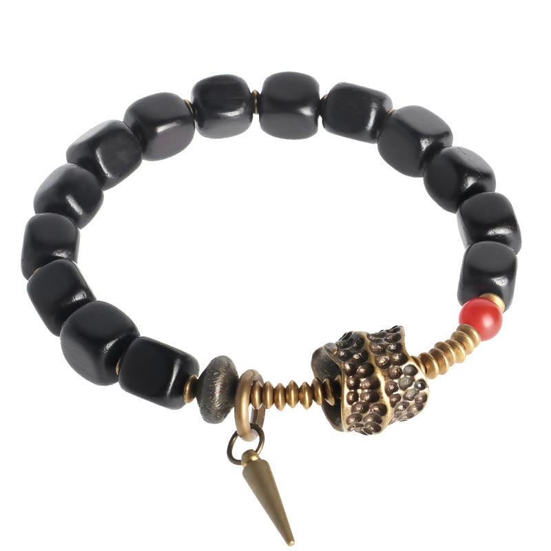 Ebony Wood Red Agate Peace Yin Yang Bracelet 8mm
