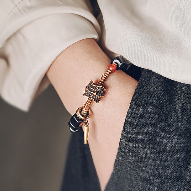 Ebony Wood Red Agate Peace Yin Yang Bracelet 8mm