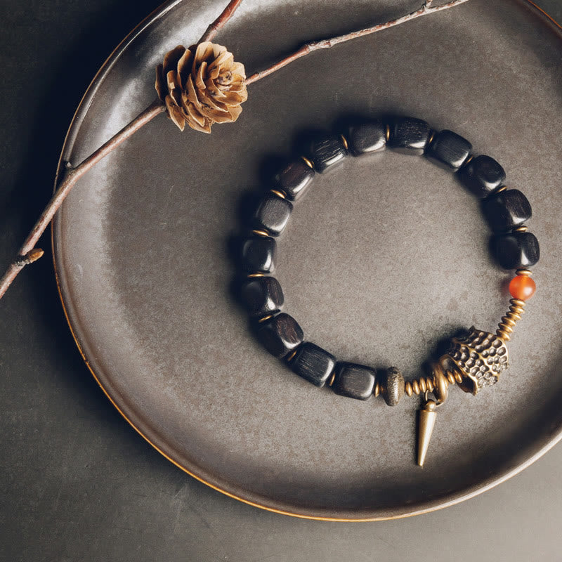 Ebony Wood Red Agate Peace Yin Yang Bracelet 8mm
