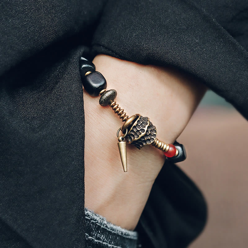 Ebony Wood Red Agate Peace Yin Yang Bracelet 8mm