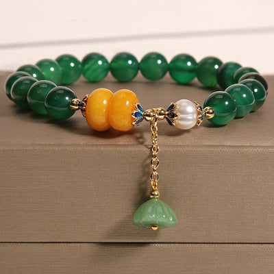 8mm Green Agate Amber Pearl Support Bracelet