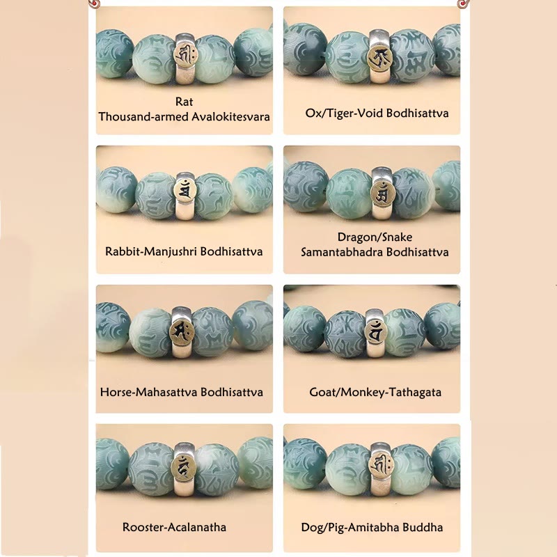 12mm Bodhi Seed Chinese Zodiac Wisdom Bracelet Om Mani Padme Hum
