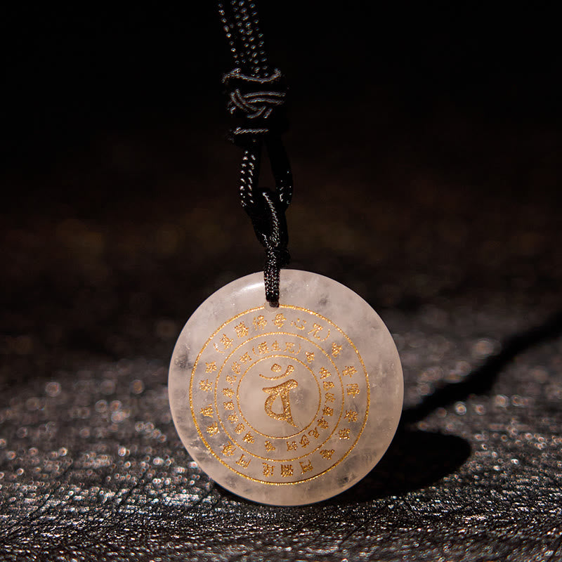 Obsidian Necklace with Sanskrit Mantra Pendant for Strength & Balance