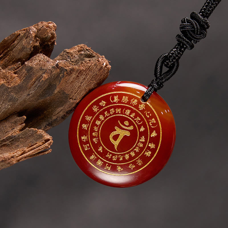 Obsidian Necklace with Sanskrit Mantra Pendant for Strength & Balance