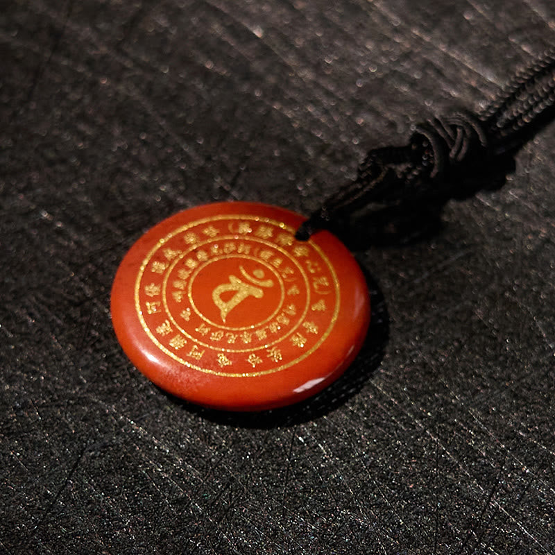 Obsidian Necklace with Sanskrit Mantra Pendant for Strength & Balance