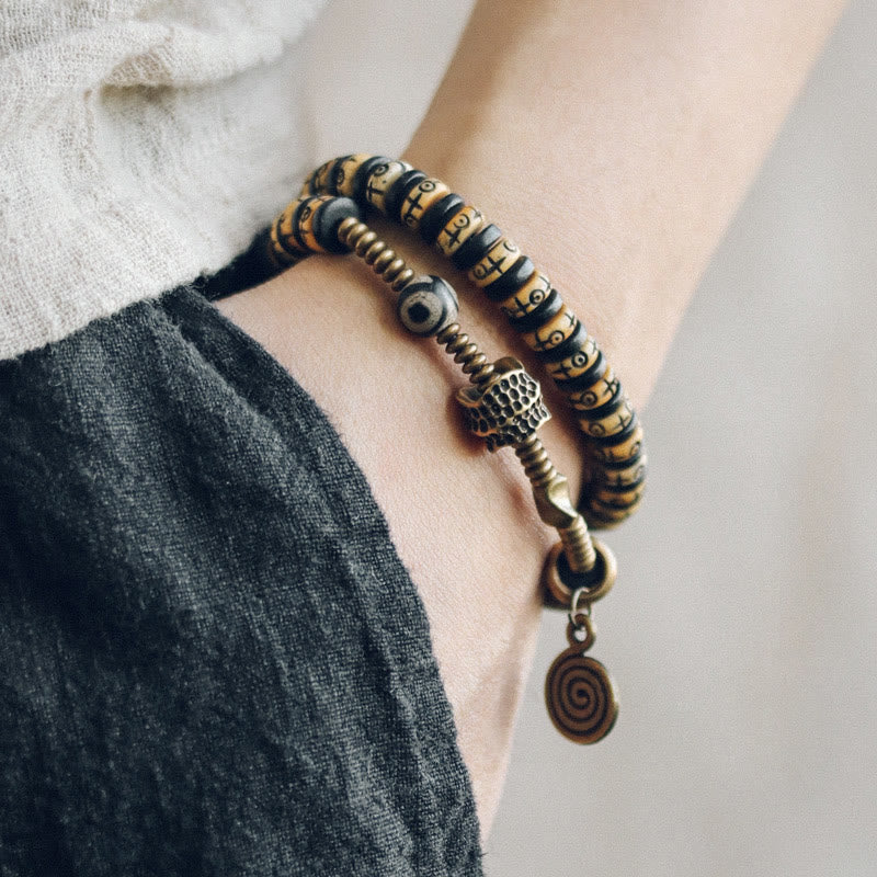 8mm Yak Bone Ebony Wood Strength Double Wrap Bracelet
