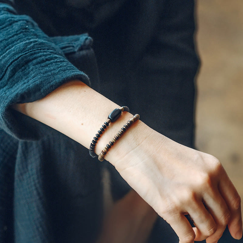 Ebony Wood Green Sandalwood Double Wrap Bracelet for Calm