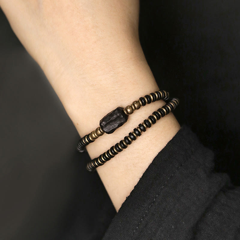 Ebony Wood Green Sandalwood Double Wrap Bracelet for Calm