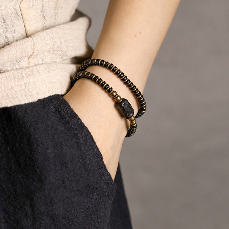 Ebony Wood Green Sandalwood Double Wrap Bracelet for Calm