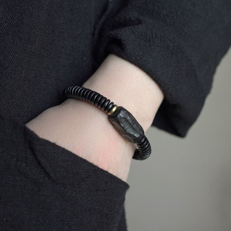 8mm Classic Ebony Wood Holey Balance Bracelet for Grounding