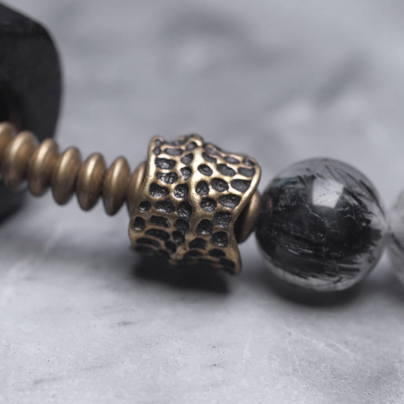 8mm Ebony Wood Black Rutilated Quartz Double Wrap Bracelet