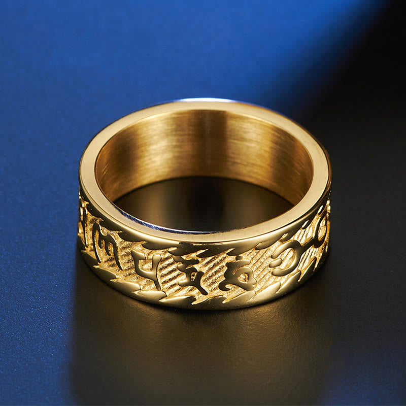 Unisex Titanium Steel Om Mani Padme Hum Ring - Six True Words Symbolism