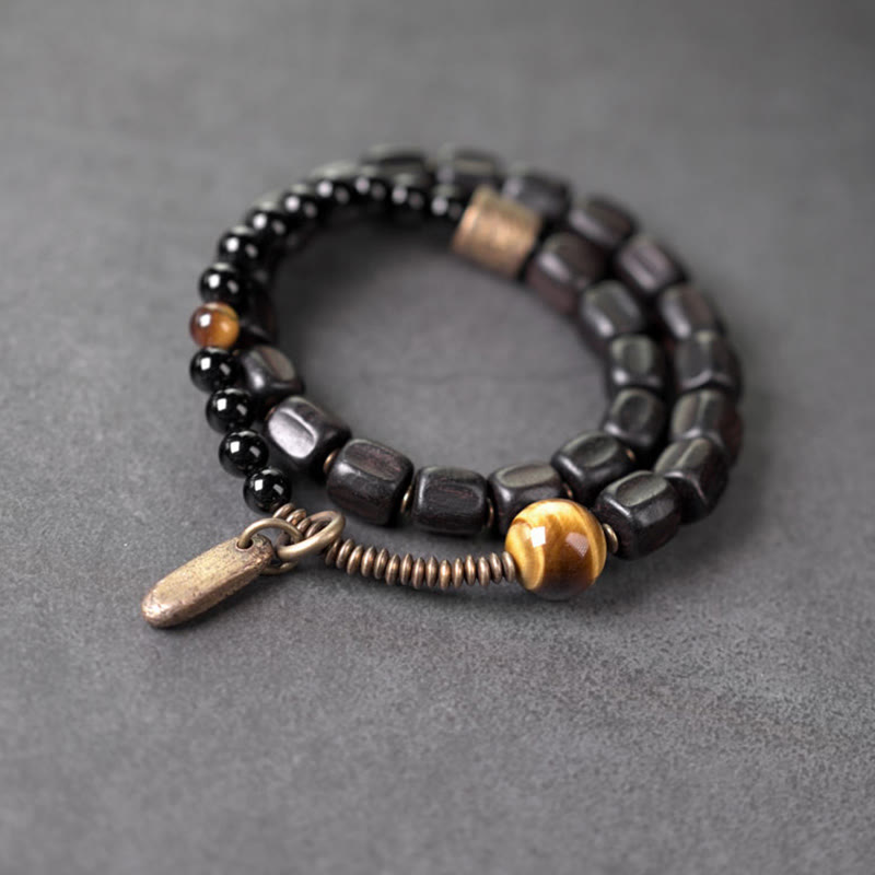 Ebony Wood Tiger Eye Double Wrap Bracelet for Peace & Balance