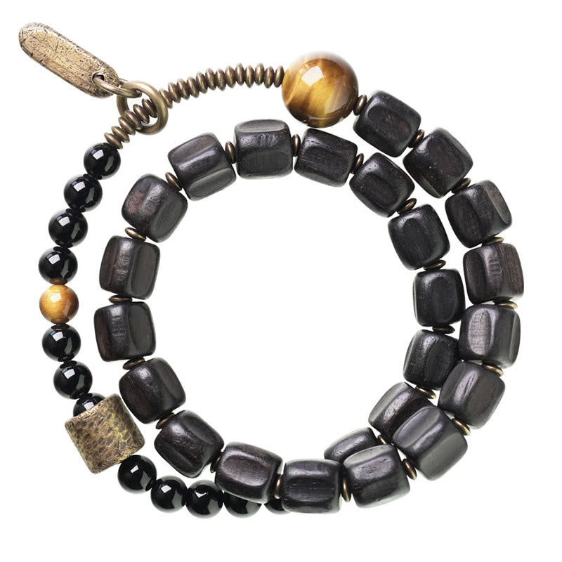Ebony Wood Tiger Eye Double Wrap Bracelet for Peace & Balance