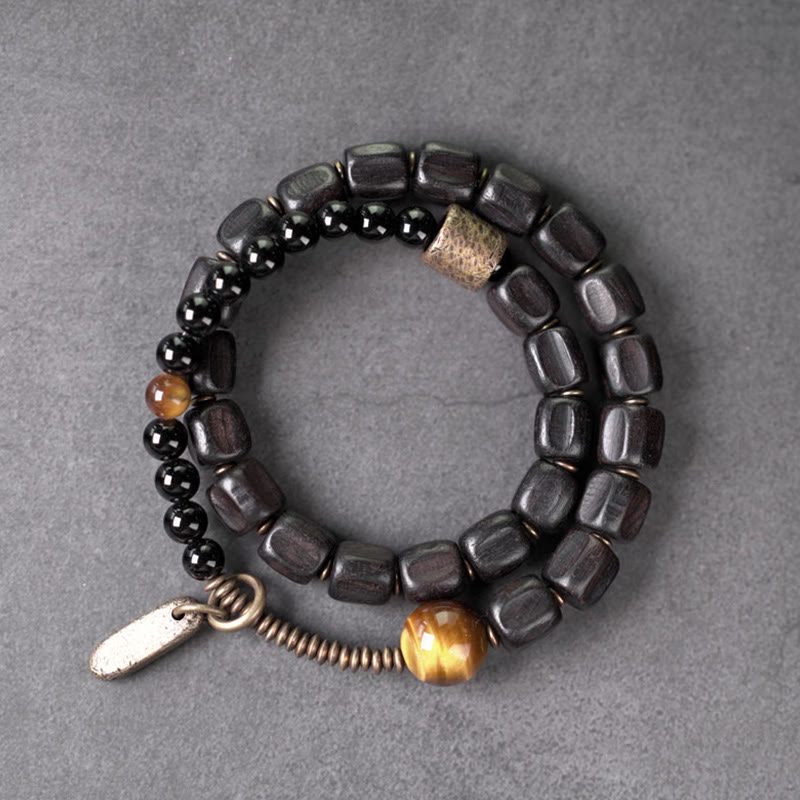 Ebony Wood Tiger Eye Double Wrap Bracelet for Peace & Balance