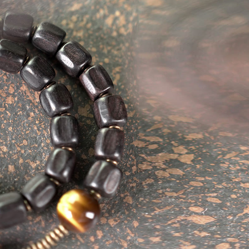 Ebony Wood Tiger Eye Double Wrap Bracelet for Peace & Balance