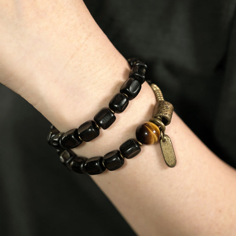 Ebony Wood Tiger Eye Double Wrap Bracelet for Peace & Balance