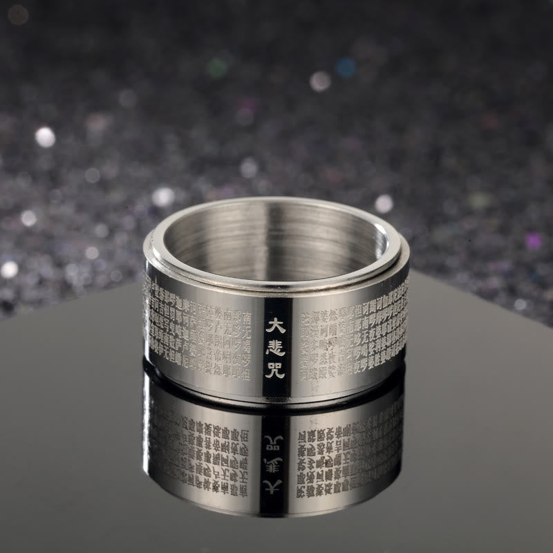 Great Compassion Mantra Rotatable Titanium Steel Ring US8