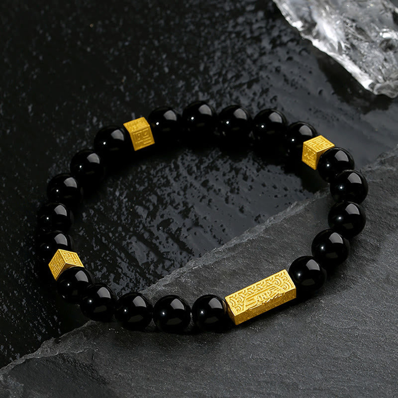 Black Obsidian Sterling Silver Strength Bracelet