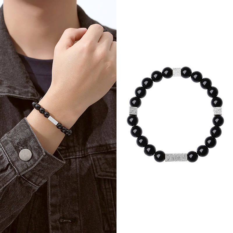 Black Obsidian Sterling Silver Strength Bracelet