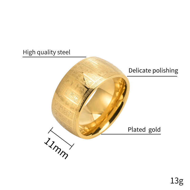 Gold Spiritual Ring with Chinese Characters Engraved | Balance & Harmony