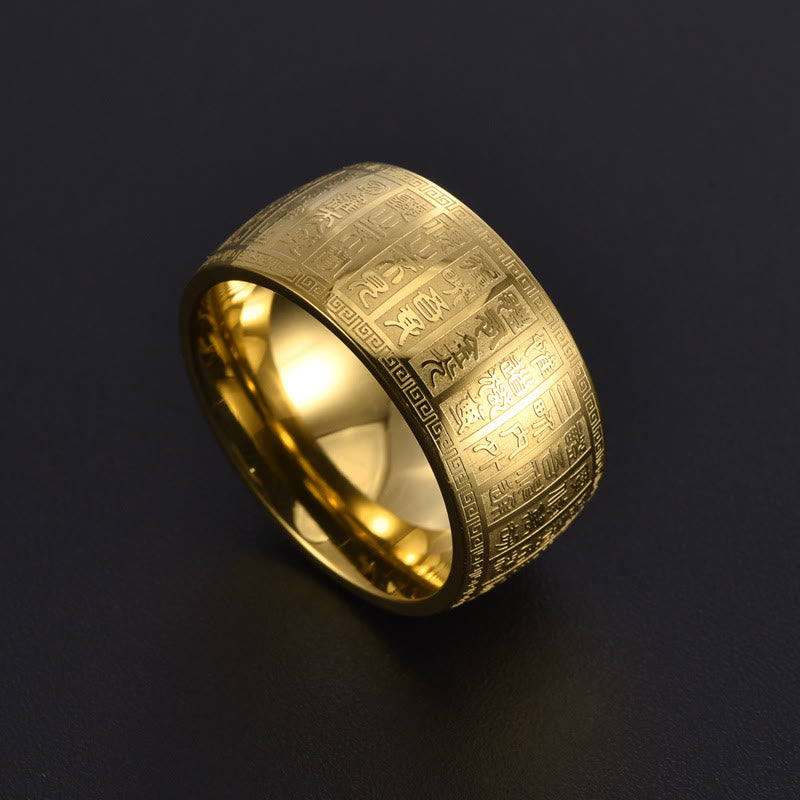 Gold Spiritual Ring with Chinese Characters Engraved | Balance & Harmony
