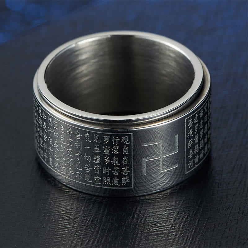 Heart Sutra Rotatable Titanium Steel Spiritual Ring
