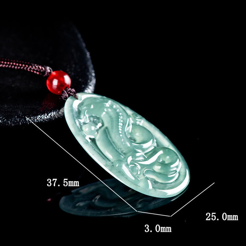 Oval Jade Snake Necklace Pendant for Luck & Protection