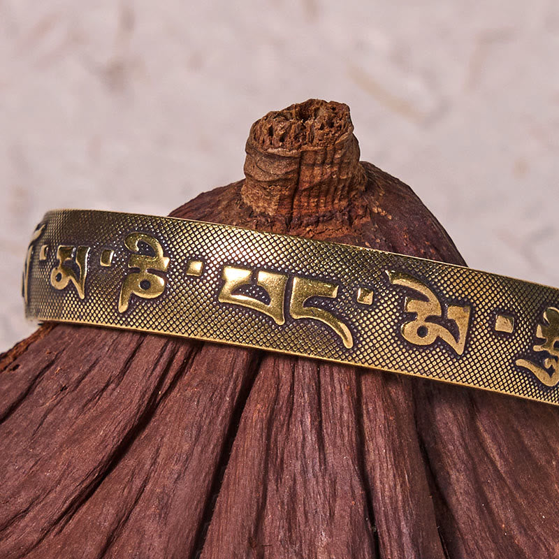 Adjustable Copper Om Mani Padme Hum Bracelet with Heart Sutra Engraving