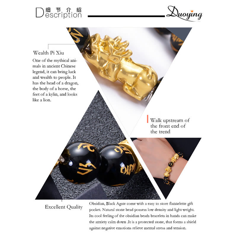 Obsidian & Onyx PiXiu Wealth Bracelet