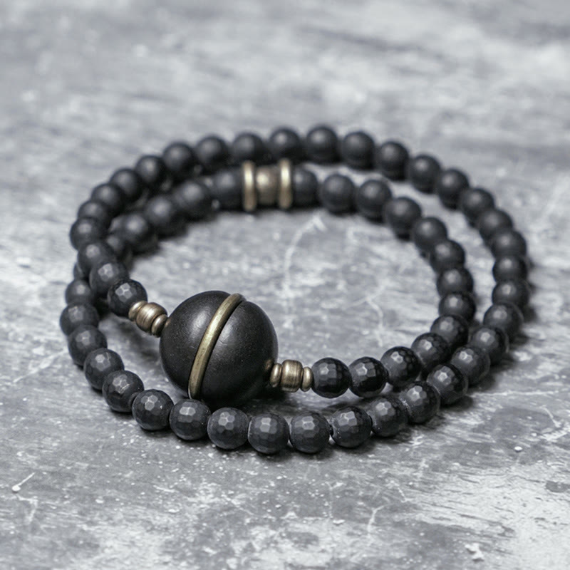 6mm Black Onyx Ebony Double Wrap Protection Bracelet