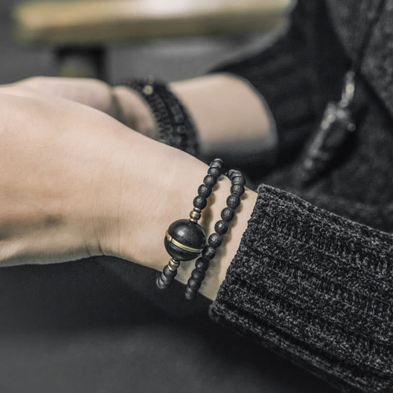 6mm Black Onyx Ebony Double Wrap Protection Bracelet