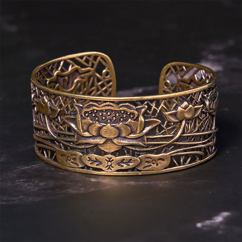 Adjustable Silver Plated Copper Lotus Bracelet Bangle