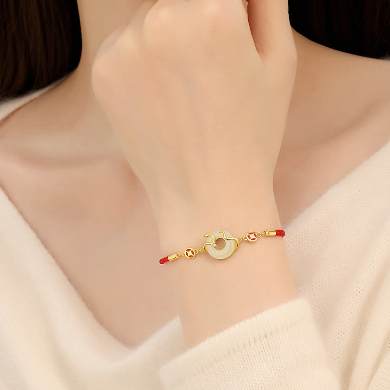 15cm Hetian Jade Peace Buckle Red String Bracelet for Prosperity