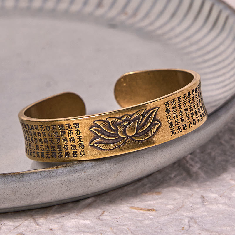 Copper Lotus Heart Sutra Peace Adjustable Bracelet Bangle