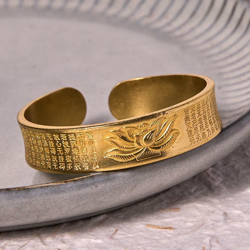 Copper Lotus Heart Sutra Peace Adjustable Bracelet Bangle