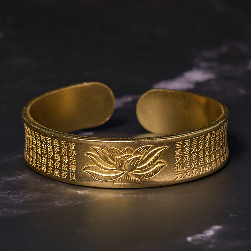 Copper Lotus Heart Sutra Peace Adjustable Bracelet Bangle