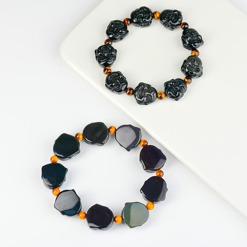 Rainbow Obsidian Laughing Buddha Transformation Bracelet 18mm