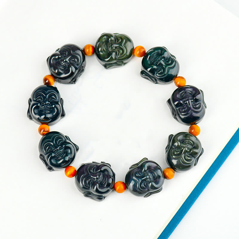 Rainbow Obsidian Laughing Buddha Transformation Bracelet 18mm