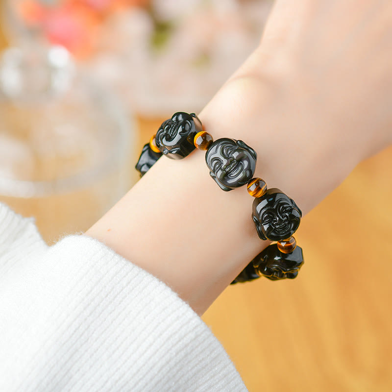 Rainbow Obsidian Laughing Buddha Transformation Bracelet 18mm
