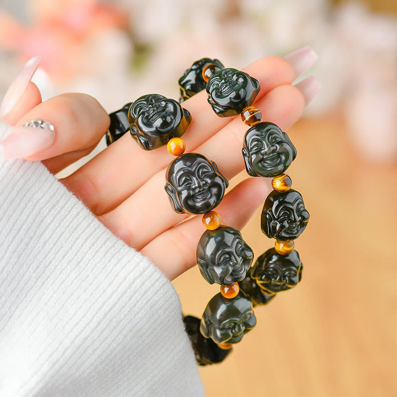 Rainbow Obsidian Laughing Buddha Transformation Bracelet 18mm