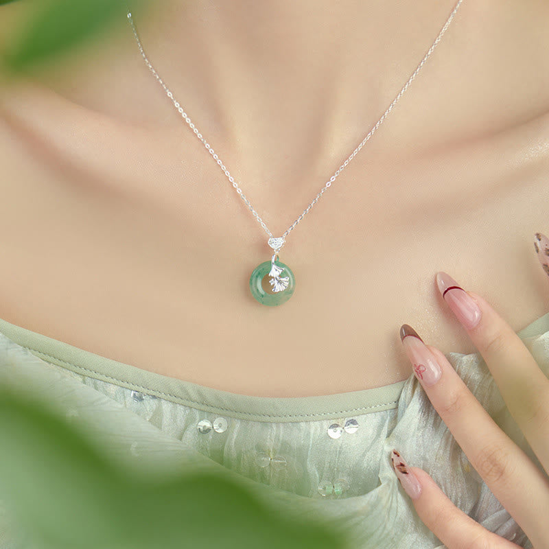 Jade Ginkgo Peace Buckle Sterling Silver Necklace