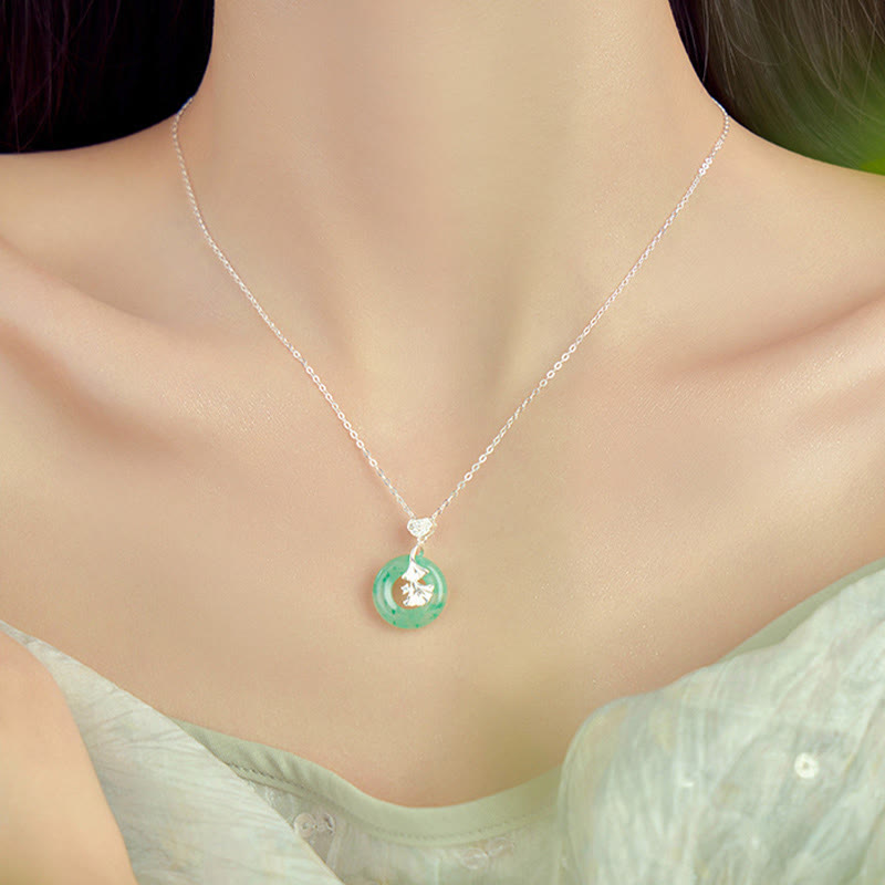 Jade Ginkgo Peace Buckle Sterling Silver Necklace