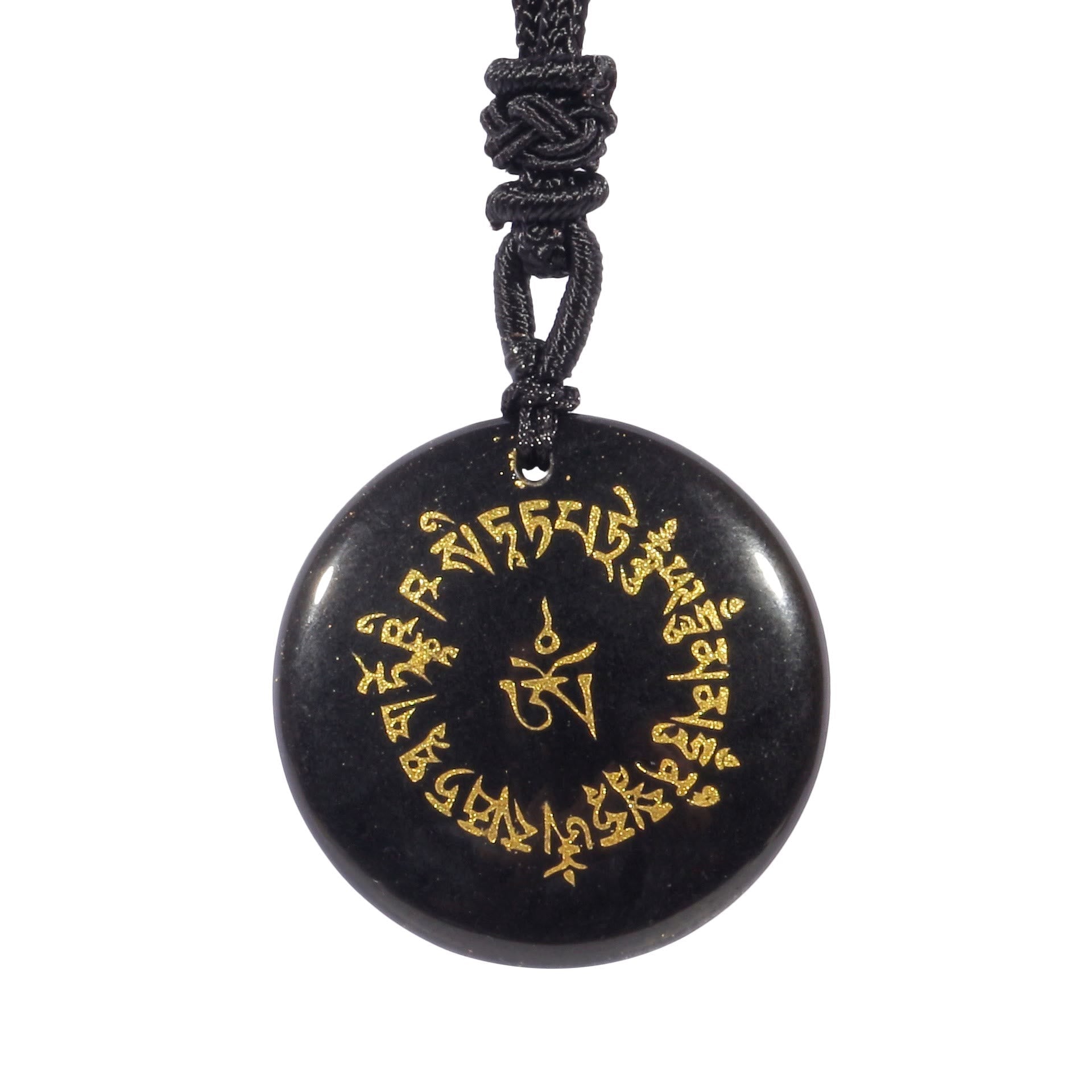 Fortune-gathering Mantra Obsidian Crystal Necklace Pendant