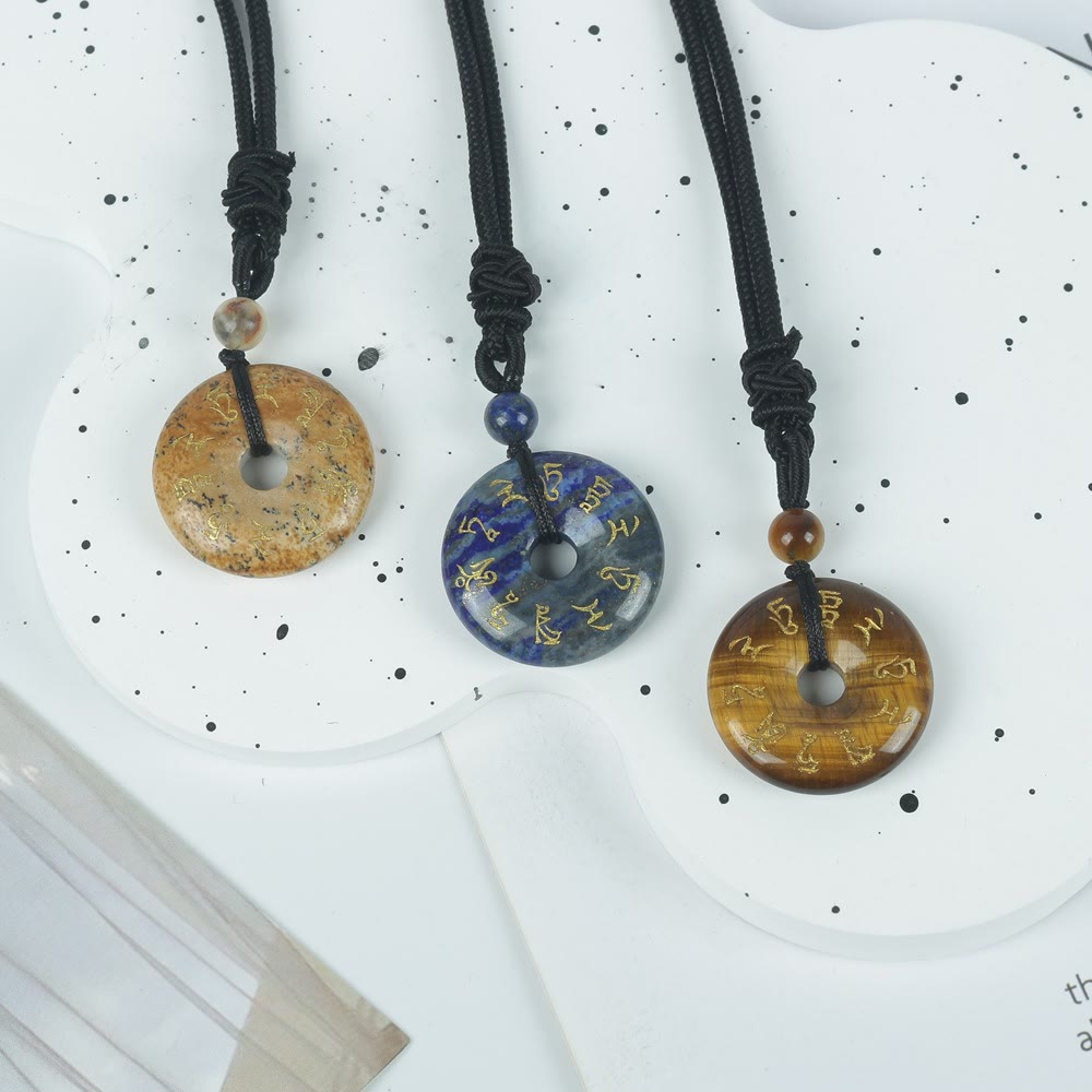 Green Tara Mantra Black Obsidian Necklace Pendant