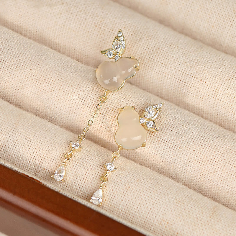 Unisex Hetian Jade and Chalcedony Sterling Silver Lucky Earrings